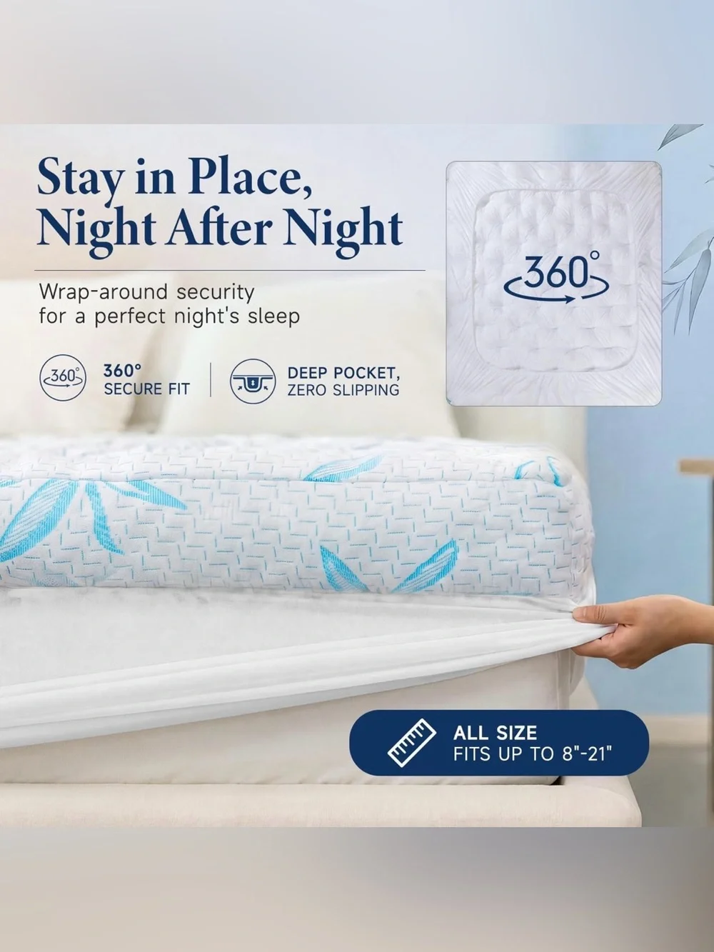 Cooling Blue Bamboo Viscose Memory Foam Mattress Topper, Queen Size - NWT